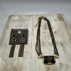 Anne Klein Chocolate/Gold-tone Necklace &Earring Set